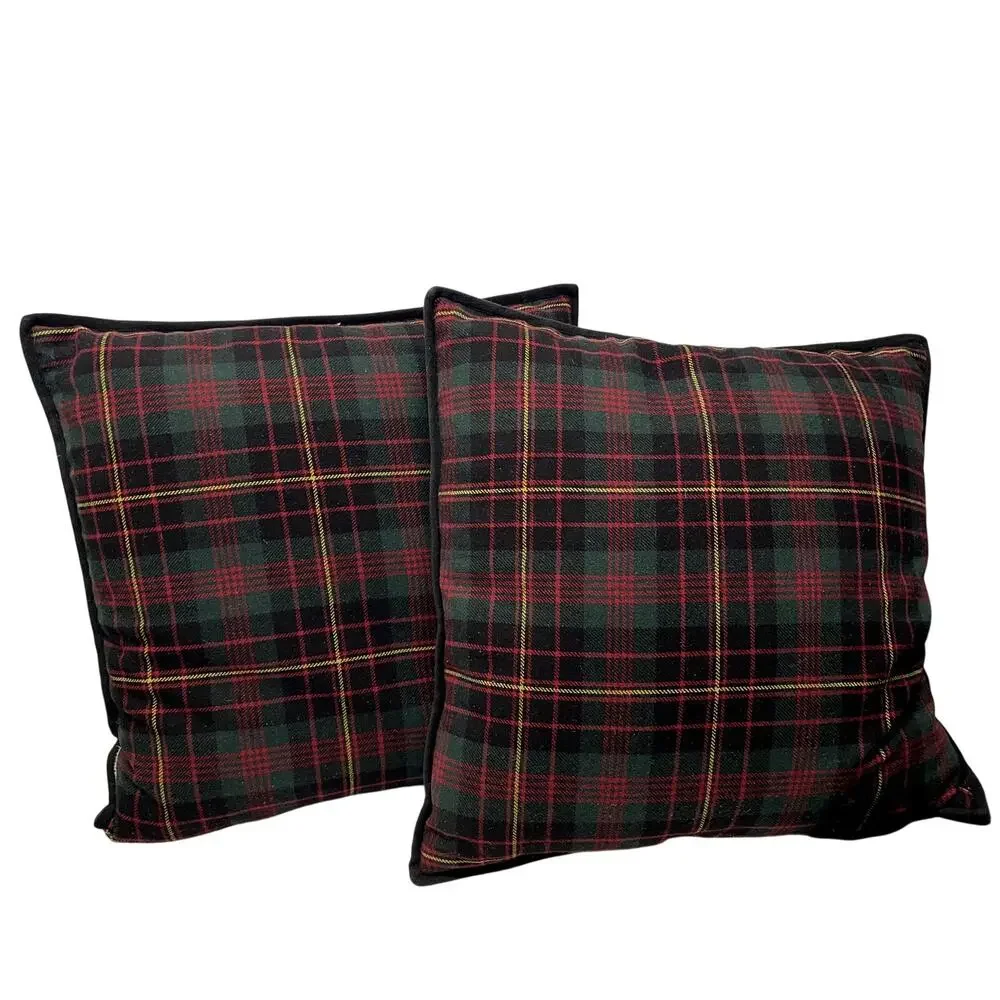 Lauren Ralph Lauren Plaid Throw Pillows Rare Down Insert Wool Blend Covers 18